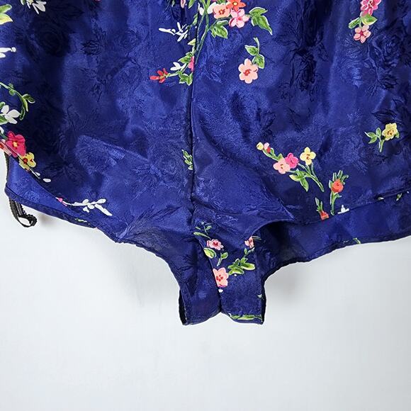 Vintage Inner Most Floral Satin Pajama Set Size XL Blue Lace Trim Chemise Shorts - Picture 8 of 16